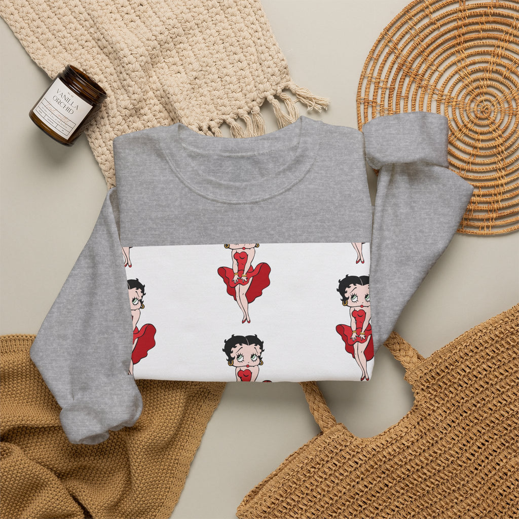 Crewneck Sweatshirt — Retro Betty Boop Patterned Graphic