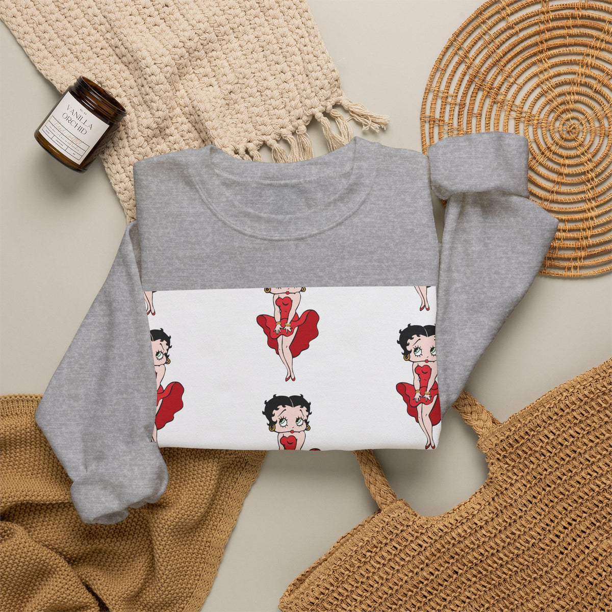 Crewneck Sweatshirt — Retro Betty Boop Patterned Graphic