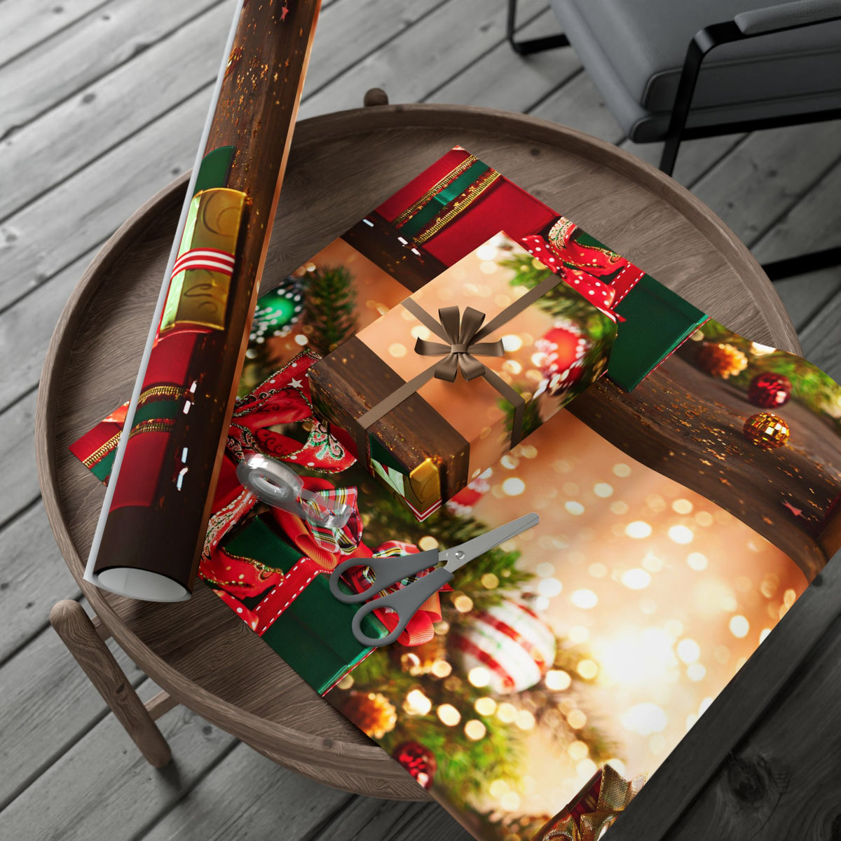 Christmas Gift Wrap Paper — Festive Presents & Bokeh Lights Holiday Wrapping