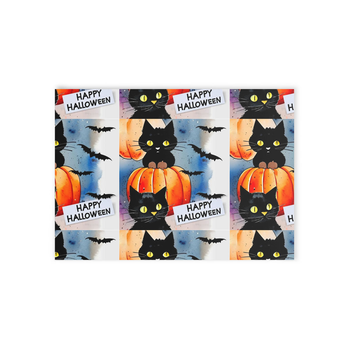 Halloween Holiday Cards — Two-Sided “Happy Halloween” Black Cat & Pumpkin Design