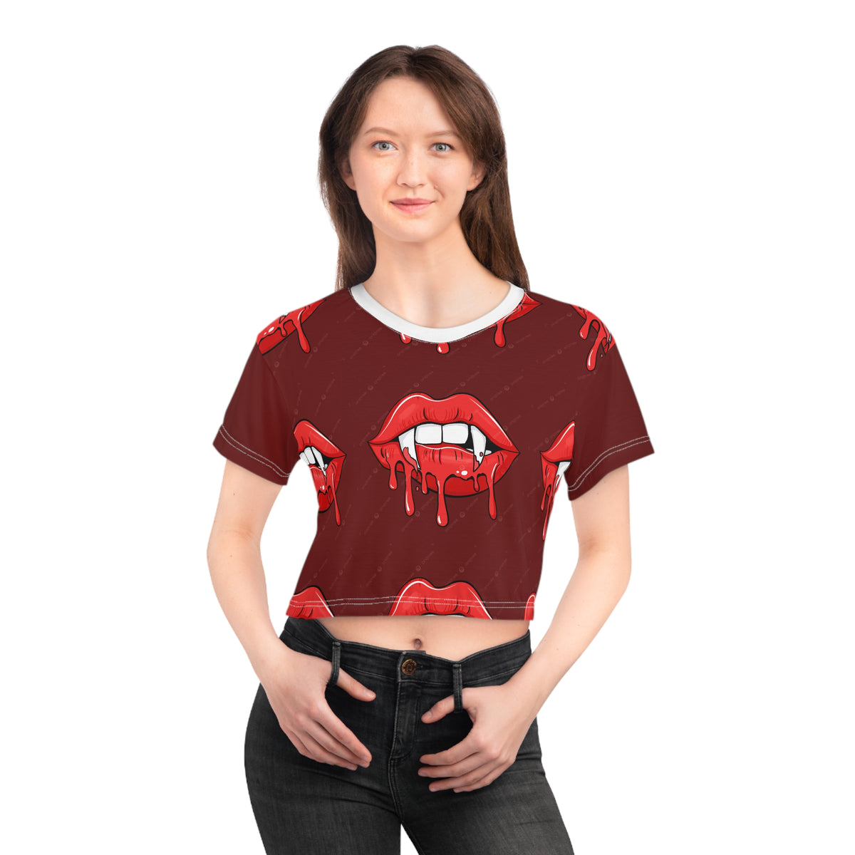 Vampire Drip Crop Tee — Bloody Lips Graphic Crop Top