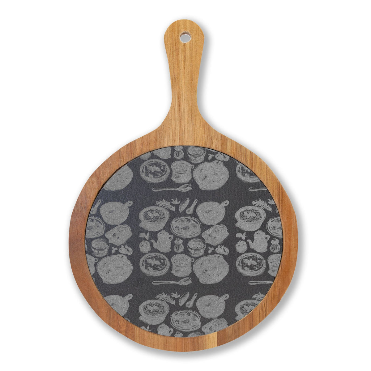 Engraved Bamboo Charcuterie Board with Cheese Knives — Floral Slate Inlay