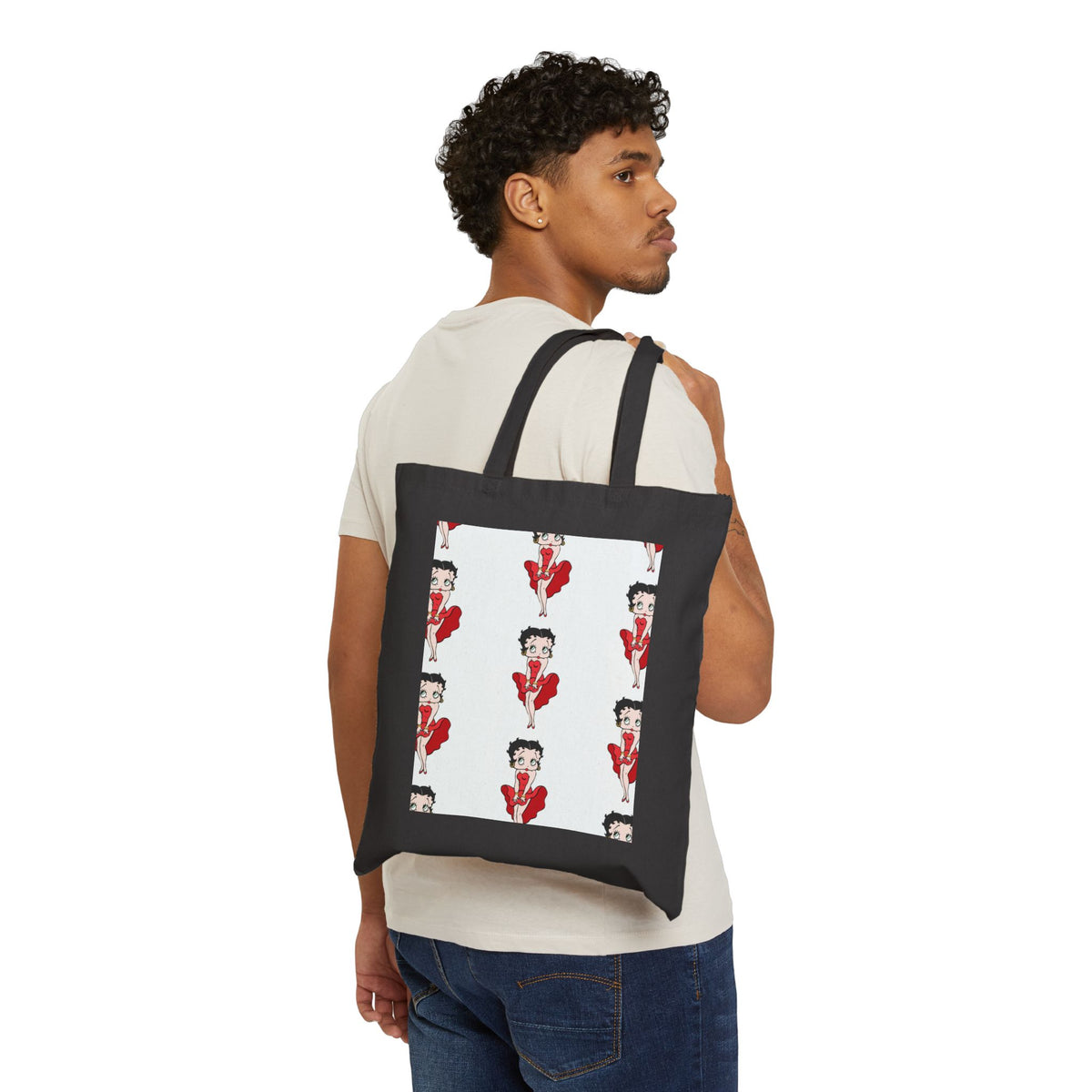 Canvas Tote Bag — Retro Pin-Up Girl Pattern, Vintage Betty Boop Style Shopper Tote