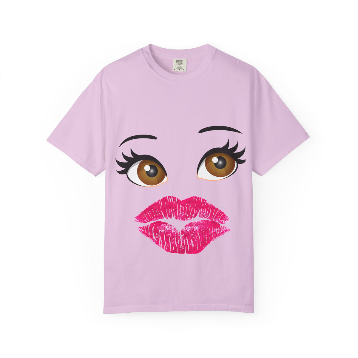 Kiss Face T-Shirt — Playful Lip Print Tee with Flirty Eyes