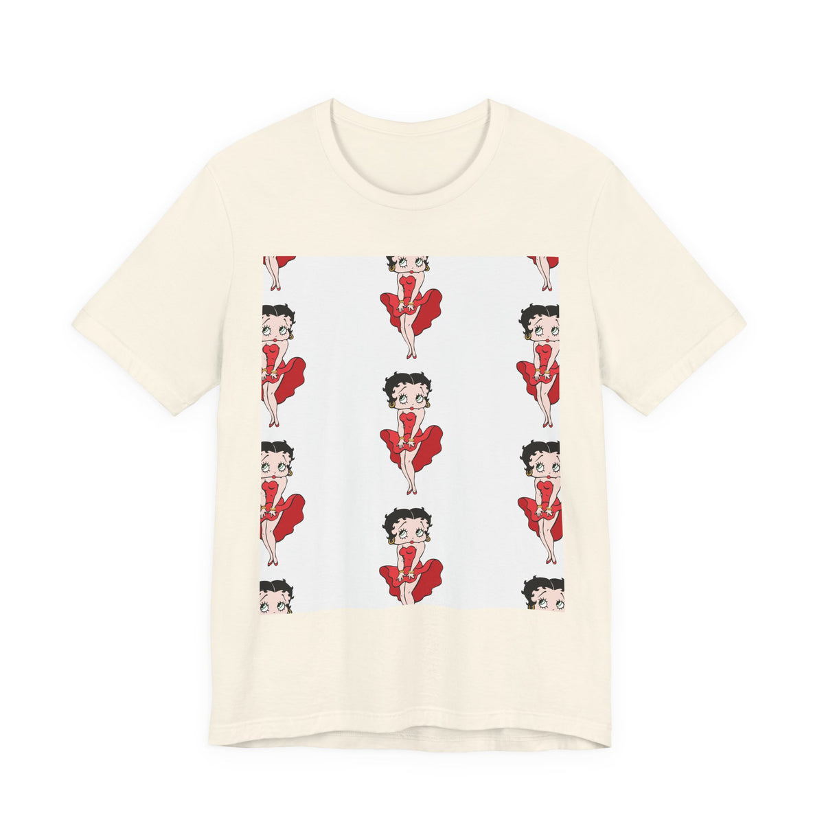 Betty Boop Red Dress Pattern Tee — Retro Pinup Cartoon Graphic T-Shirt