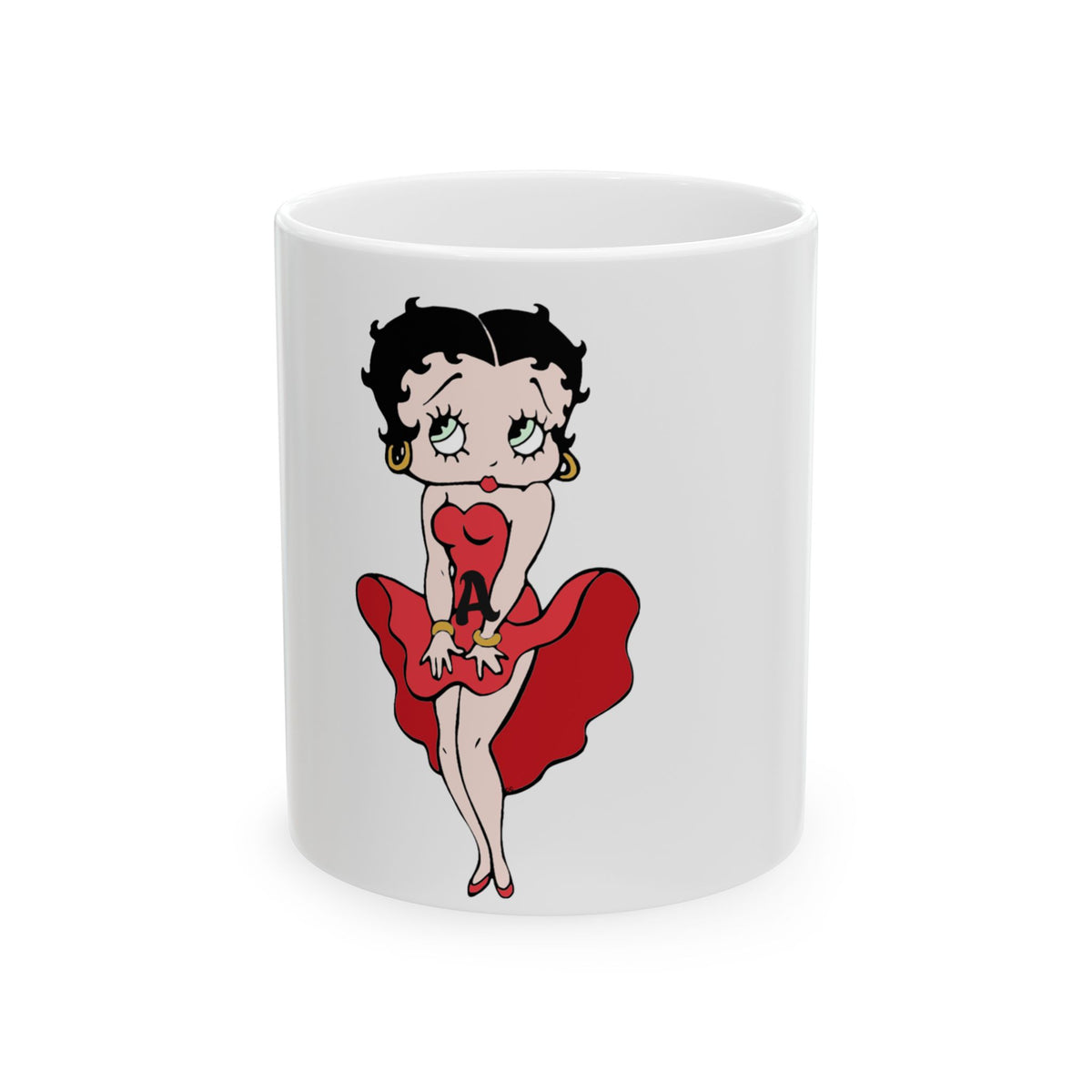 Betty Boop Red Dress Ceramic Mug — Retro Cartoon Coffee Cup (11oz & 15oz)