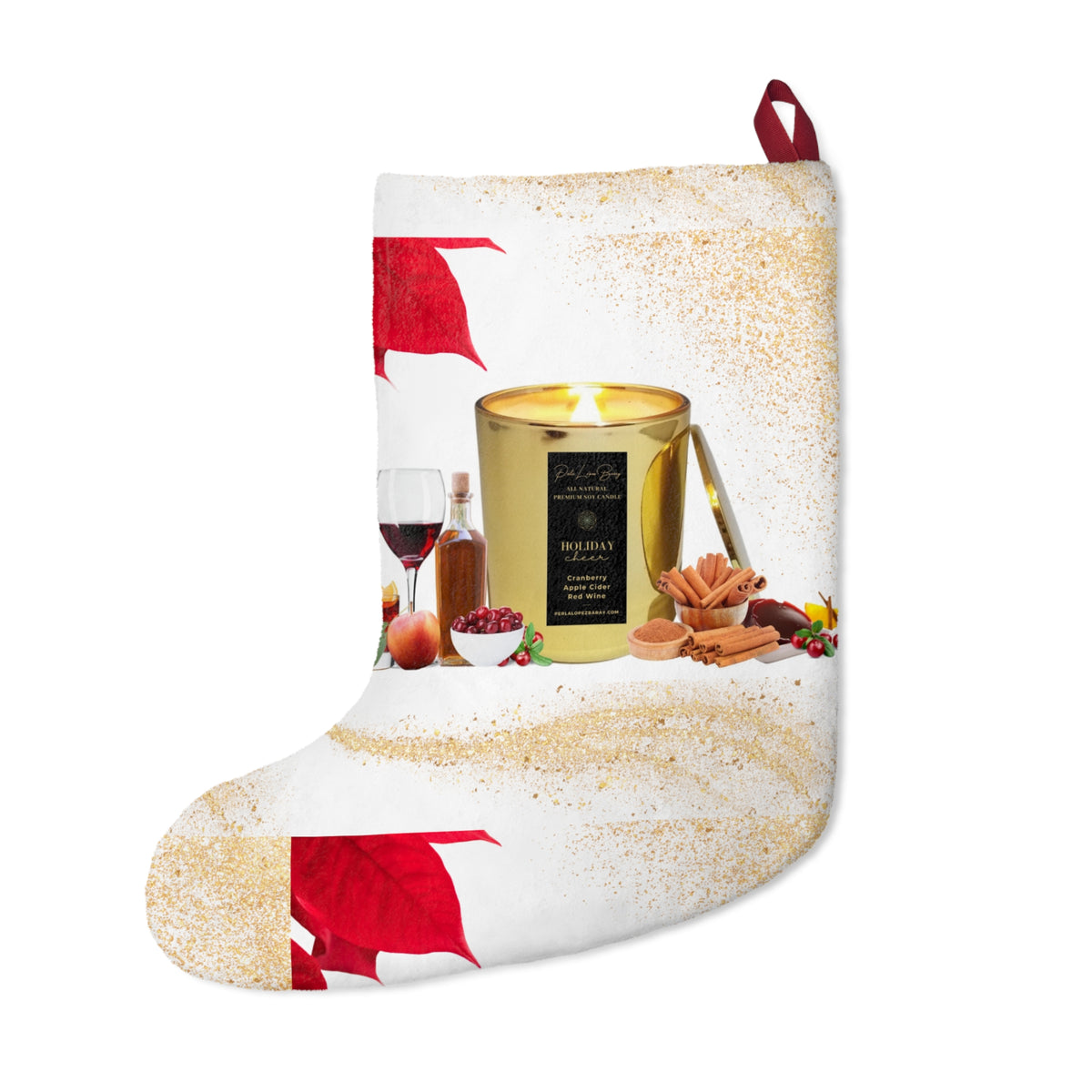 Christmas Stocking with Wine and Candle Holiday Gift Design