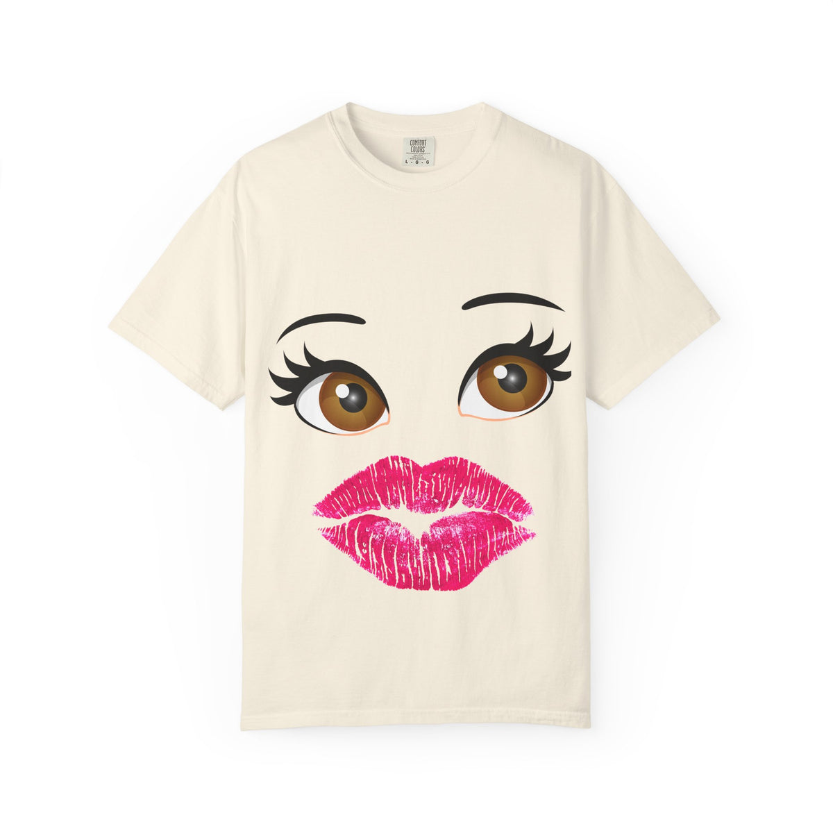 Kiss Face T-Shirt — Playful Lip Print Tee with Flirty Eyes