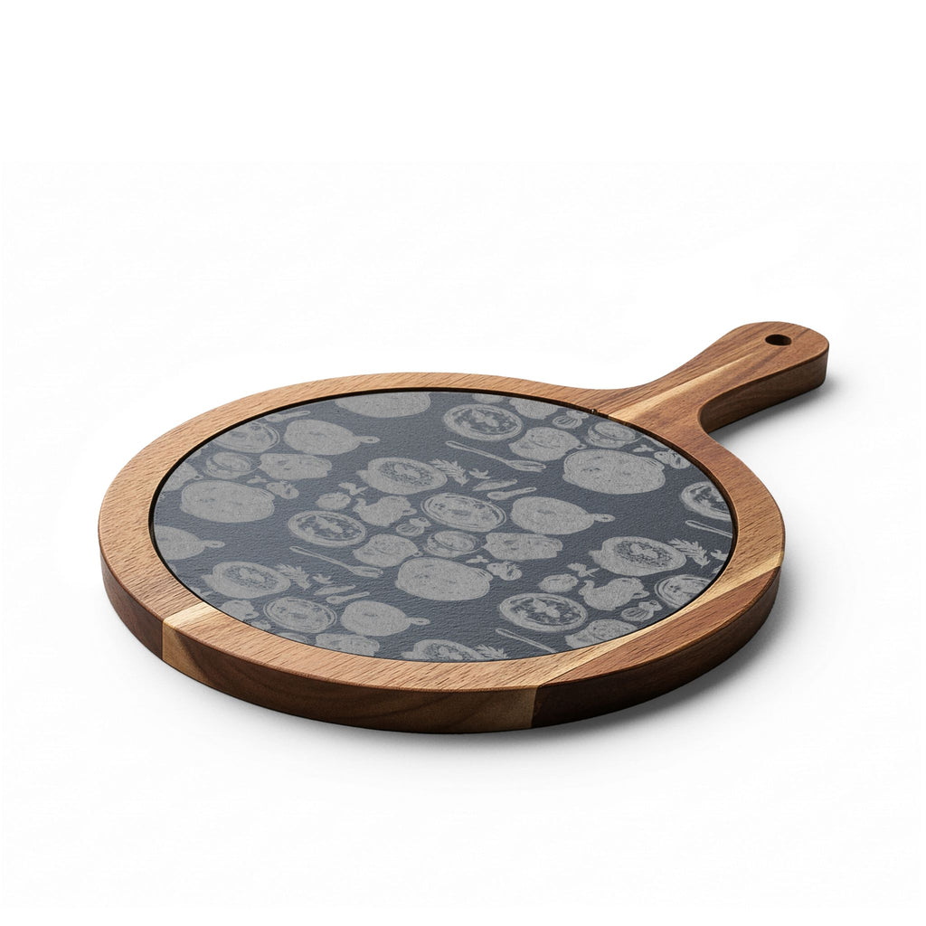Engraved Bamboo Charcuterie Board with Cheese Knives — Floral Slate Inlay