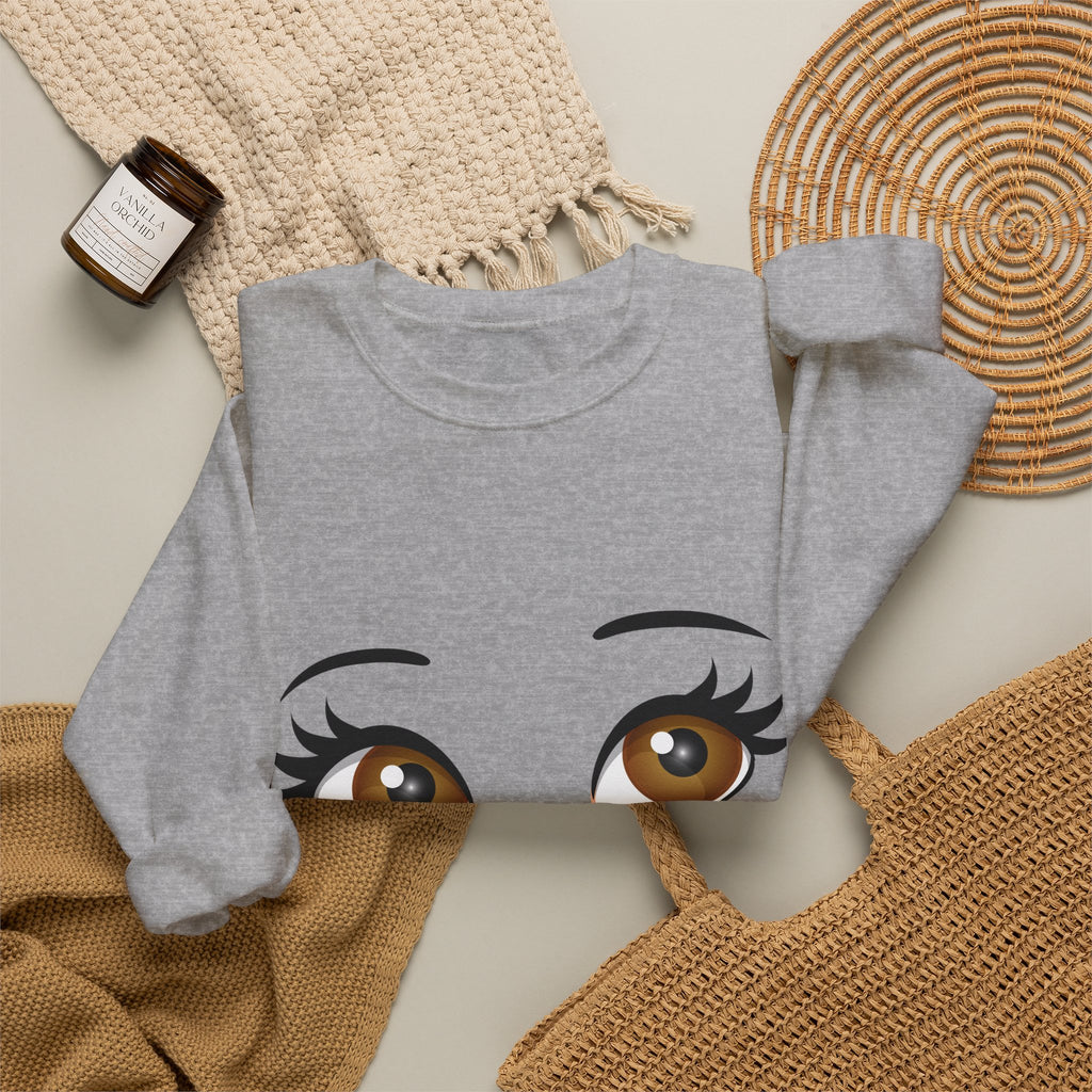 Kiss Face Crewneck Sweatshirt – Cute Big Eyes & Pink Lip Print