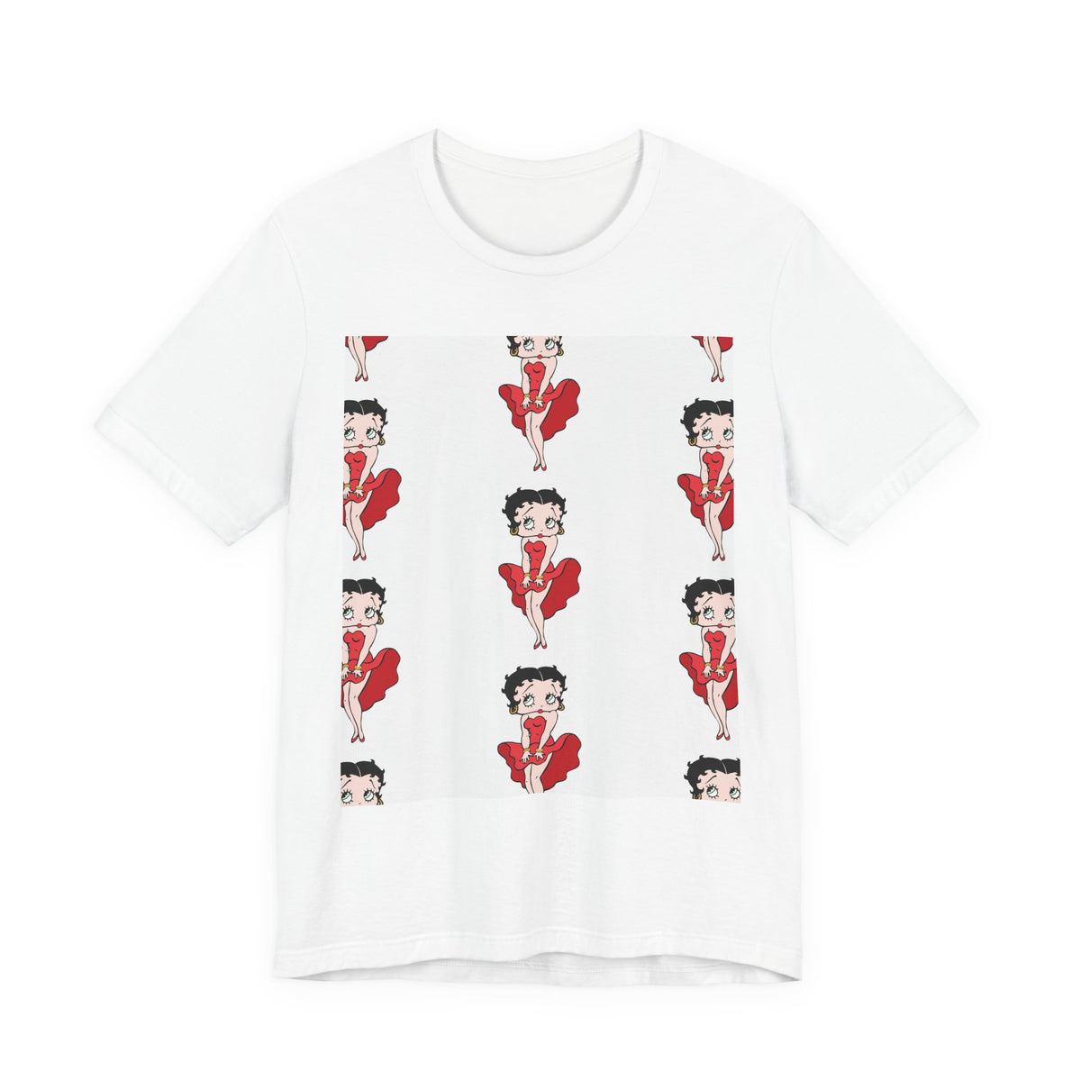 Betty Boop Red Dress Pattern Tee — Retro Pinup Cartoon Graphic T-Shirt