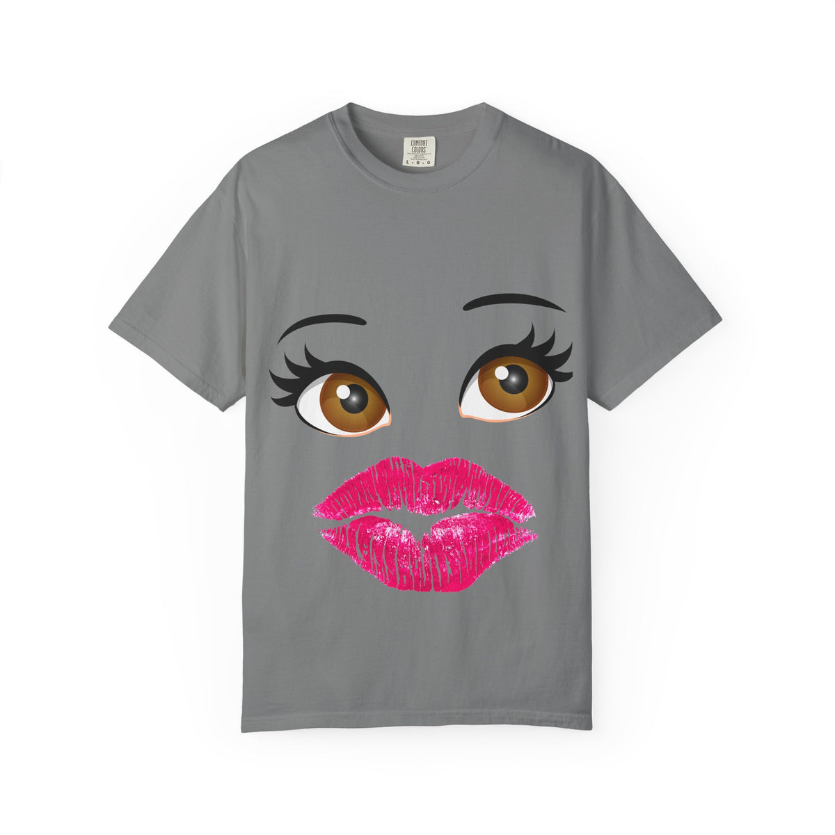 Kiss Face T-Shirt — Playful Lip Print Tee with Flirty Eyes