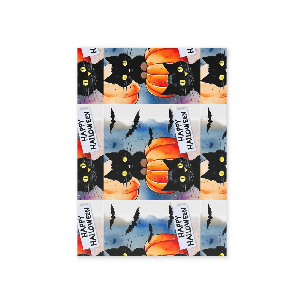 Halloween Holiday Cards — Two-Sided “Happy Halloween” Black Cat & Pumpkin Design