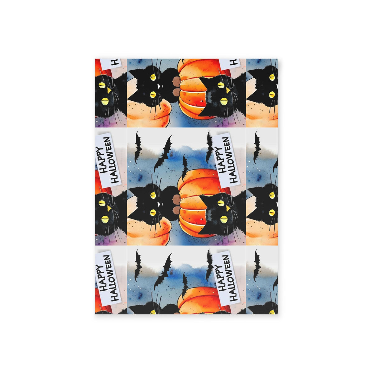 Halloween Holiday Cards — Two-Sided “Happy Halloween” Black Cat & Pumpkin Design