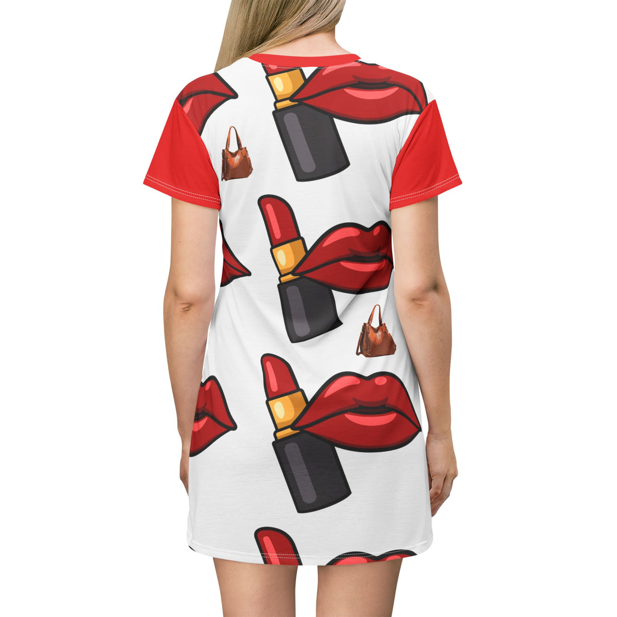 Red Lips and Lipstick T-Shirt Dress