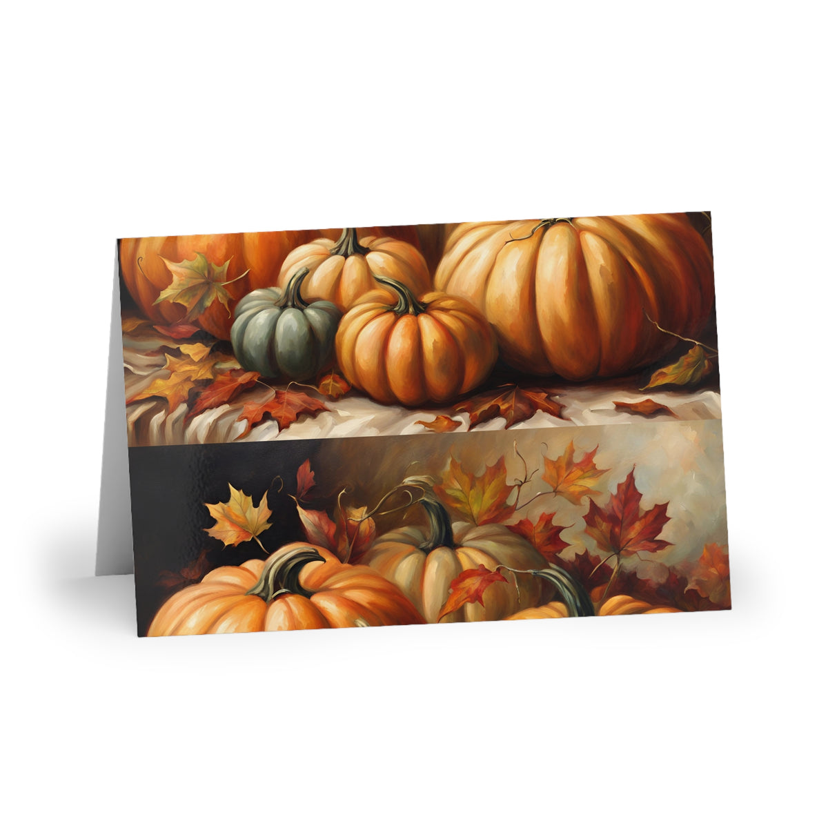 Autumn Pumpkins Greeting Card — Fall Leaves Thanksgiving Note Card