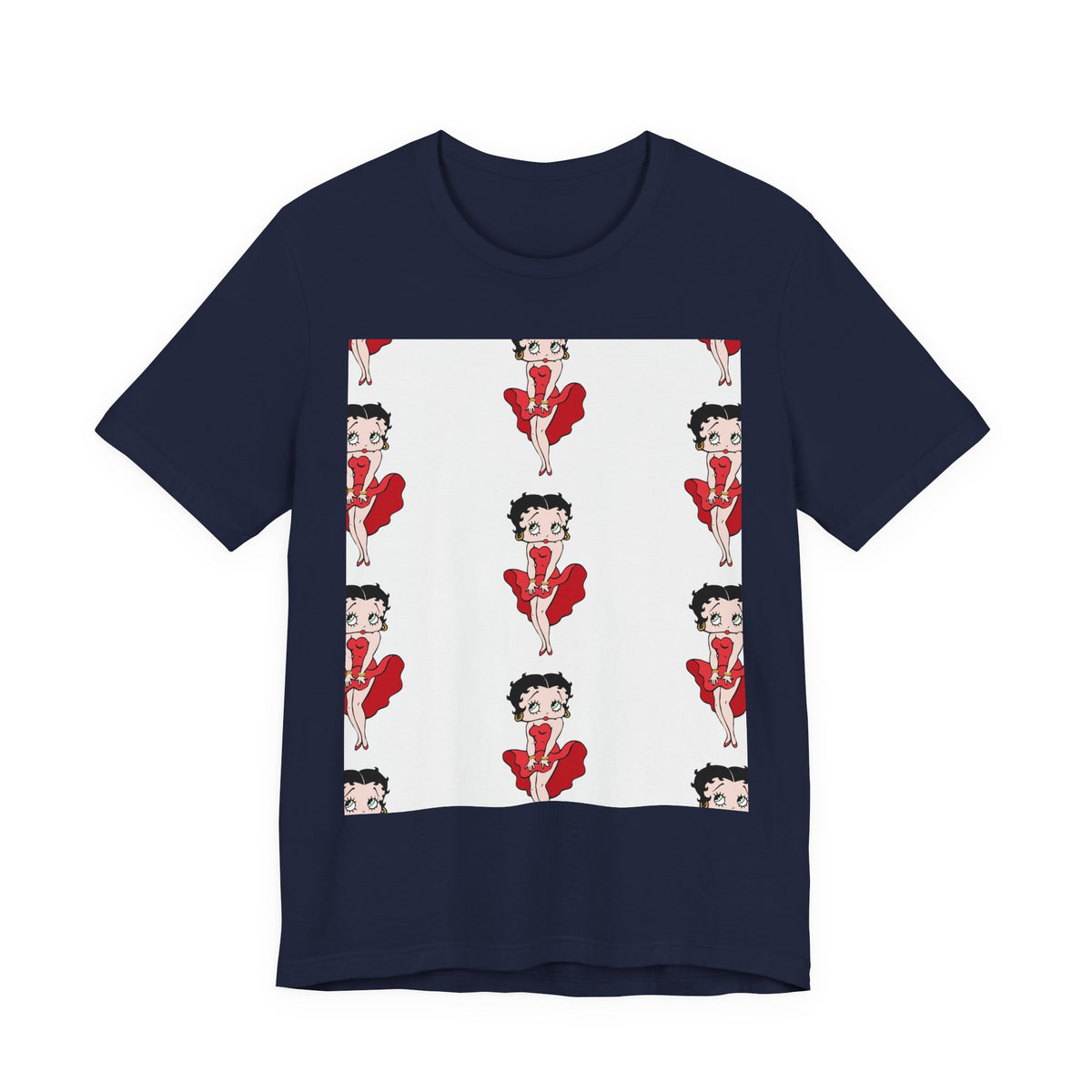 Betty Boop Red Dress Pattern Tee — Retro Pinup Cartoon Graphic T-Shirt