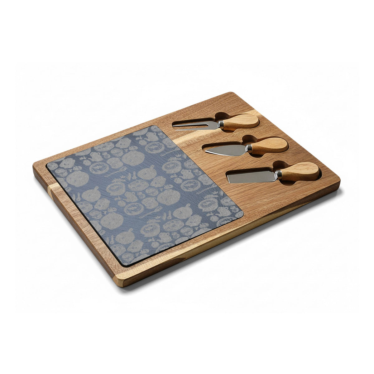 Engraved Bamboo Charcuterie Board with Cheese Knives — Floral Slate Inlay