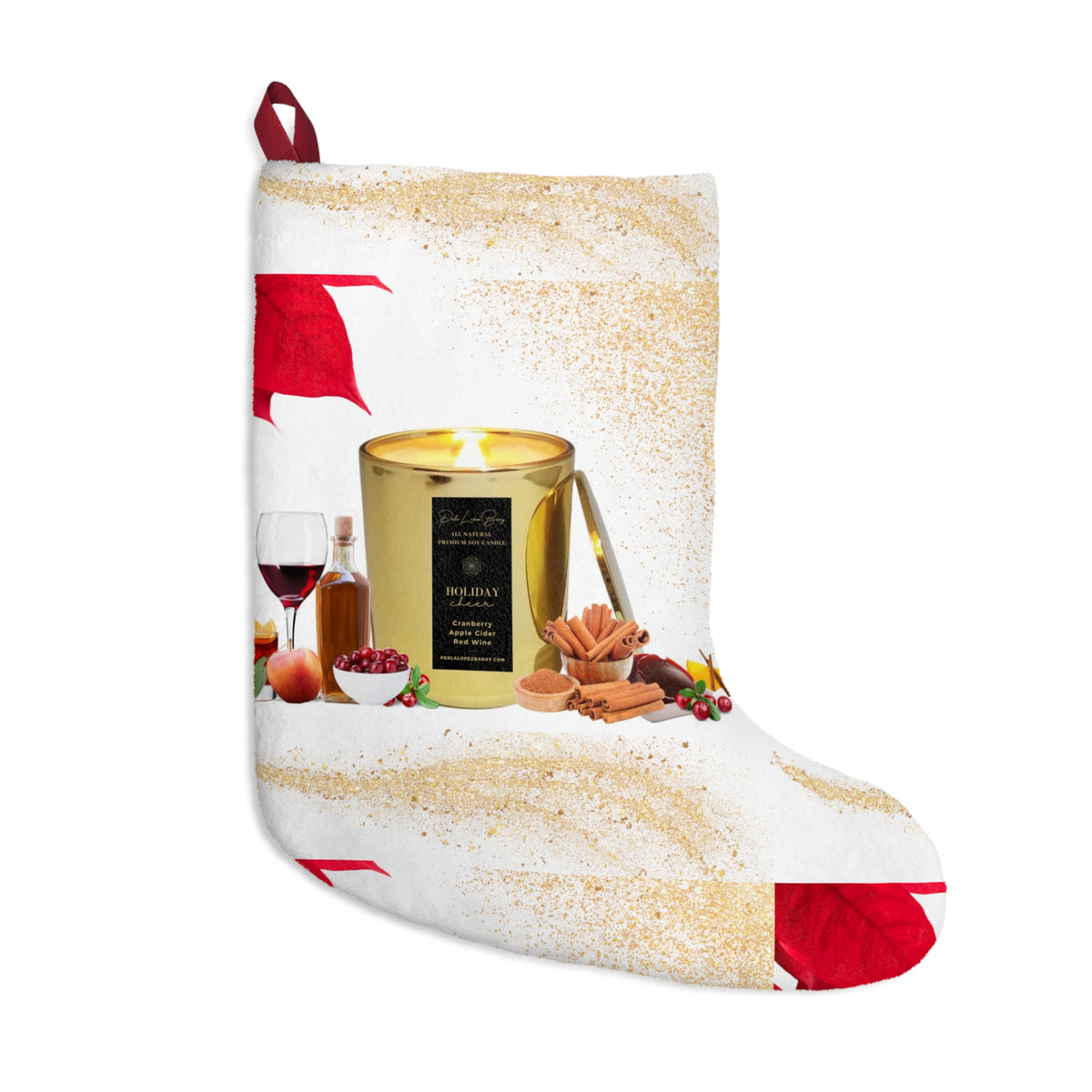 Christmas Stocking with Wine and Candle Holiday Gift Design