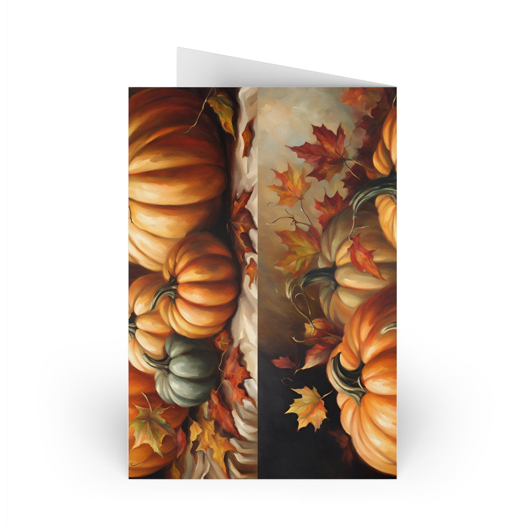 Autumn Pumpkins Greeting Card — Fall Leaves Thanksgiving Note Card