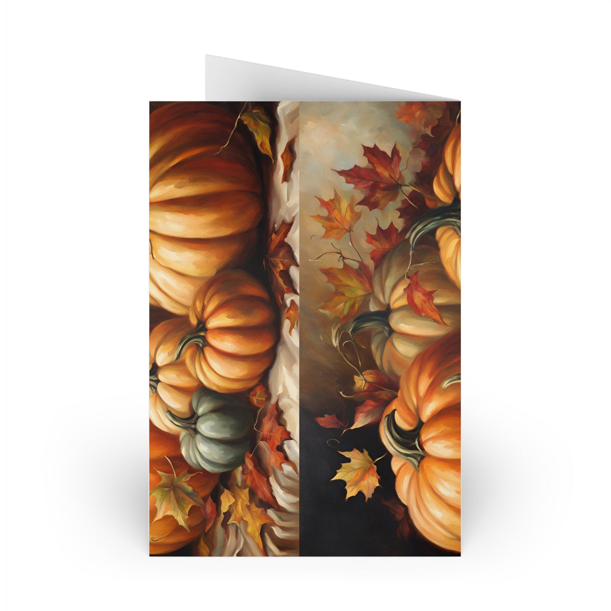 Autumn Pumpkins Greeting Card — Fall Leaves Thanksgiving Note Card