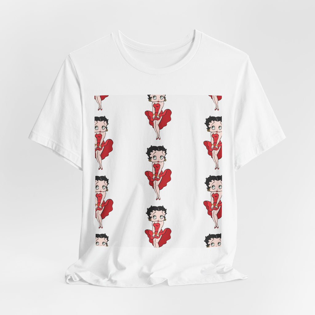 Betty Boop Red Dress Pattern Tee — Retro Pinup Cartoon Graphic T-Shirt