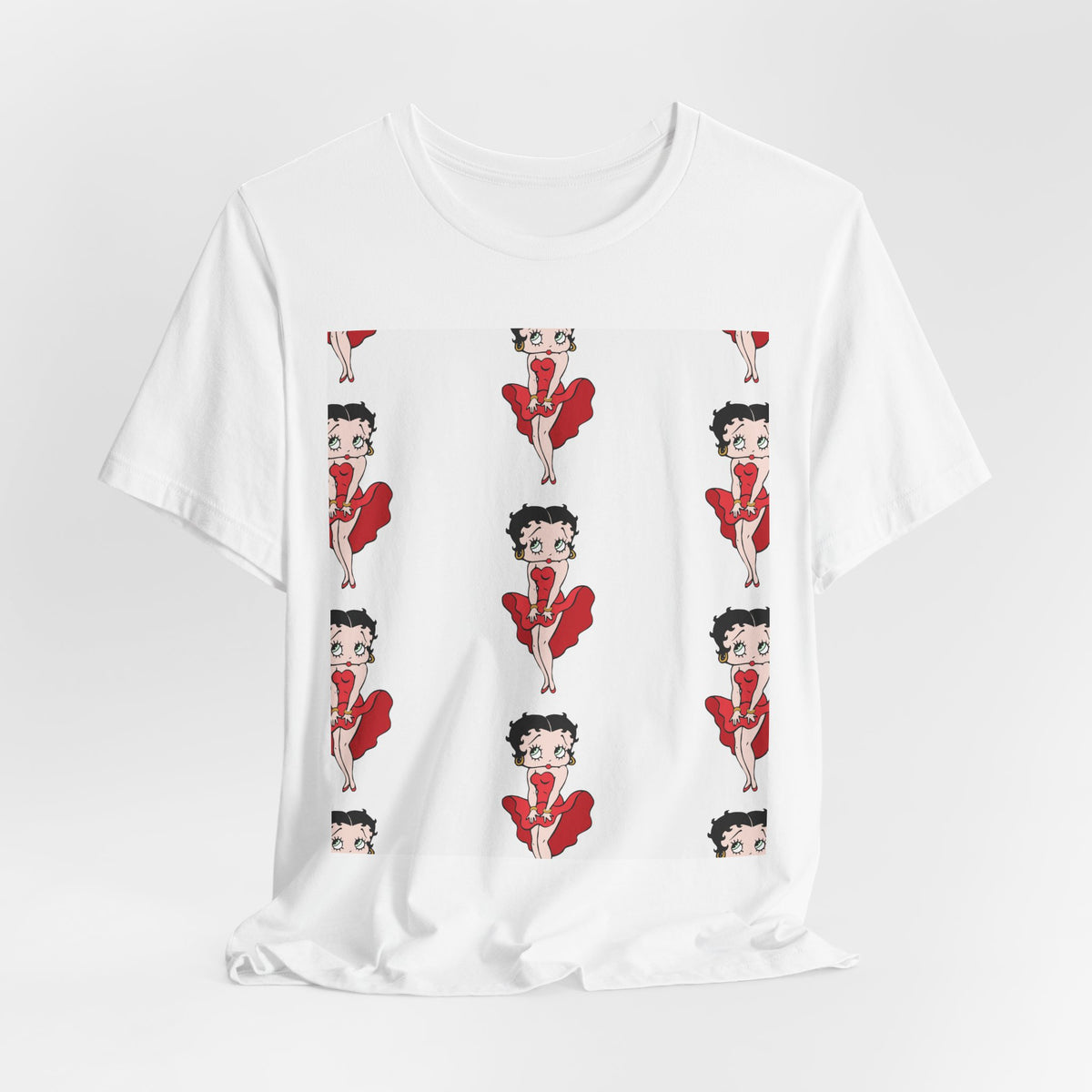 Betty Boop Red Dress Pattern Tee — Retro Pinup Cartoon Graphic T-Shirt