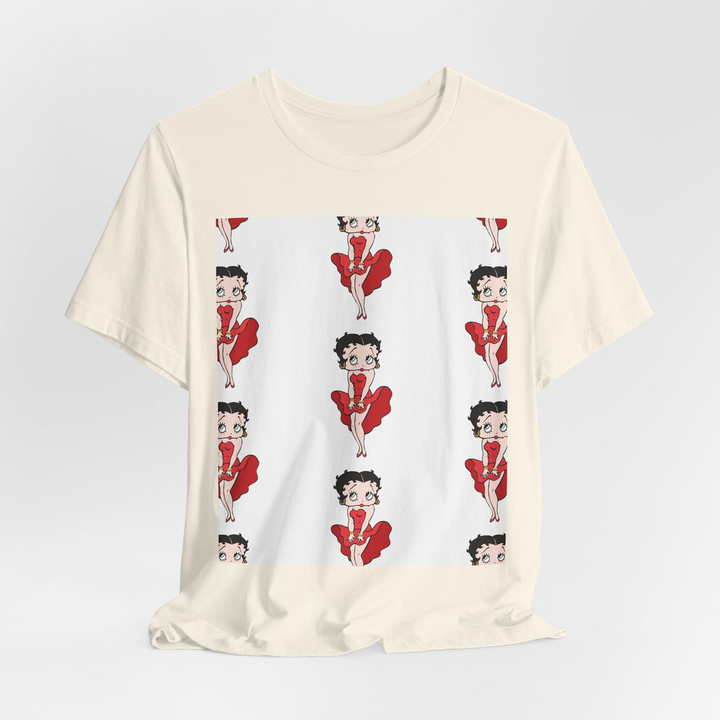 Betty Boop Red Dress Pattern Tee — Retro Pinup Cartoon Graphic T-Shirt
