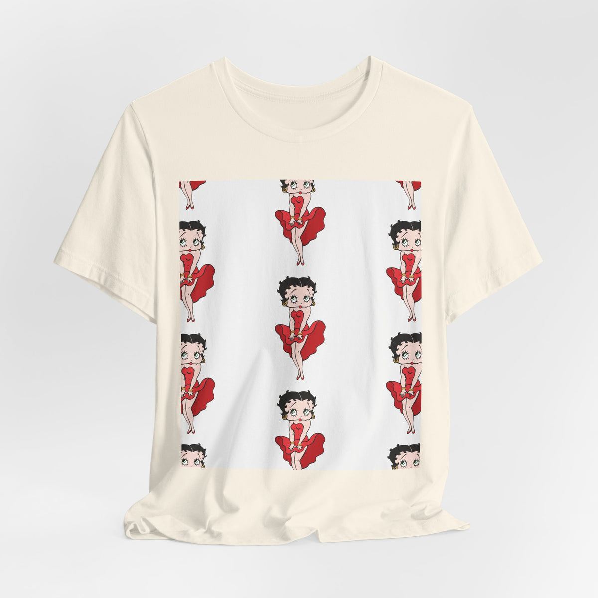 Betty Boop Red Dress Pattern Tee — Retro Pinup Cartoon Graphic T-Shirt