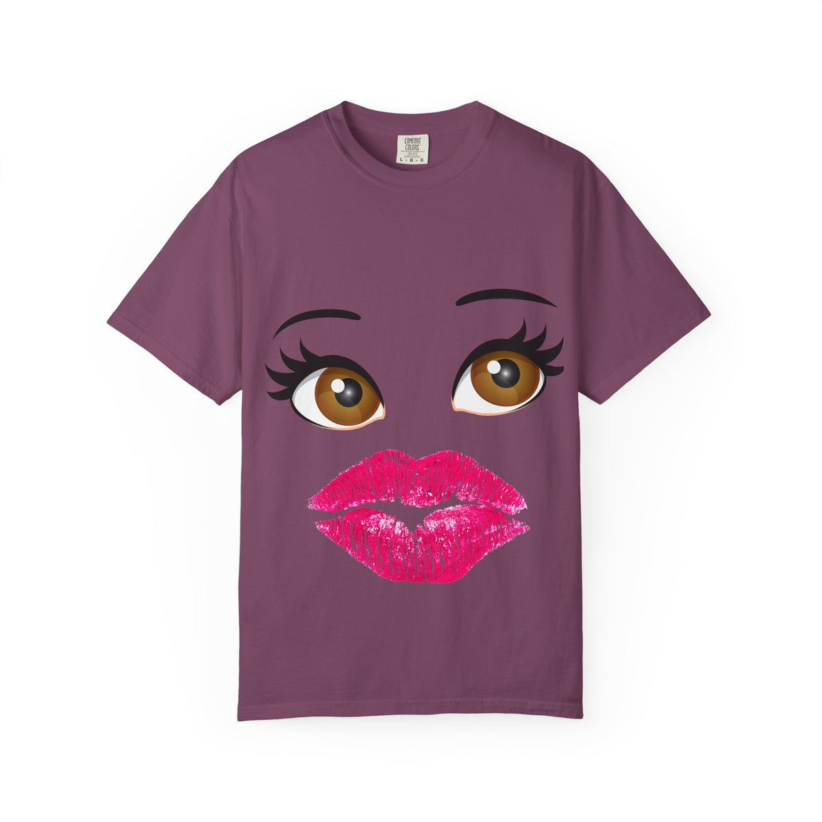 Kiss Face T-Shirt — Playful Lip Print Tee with Flirty Eyes