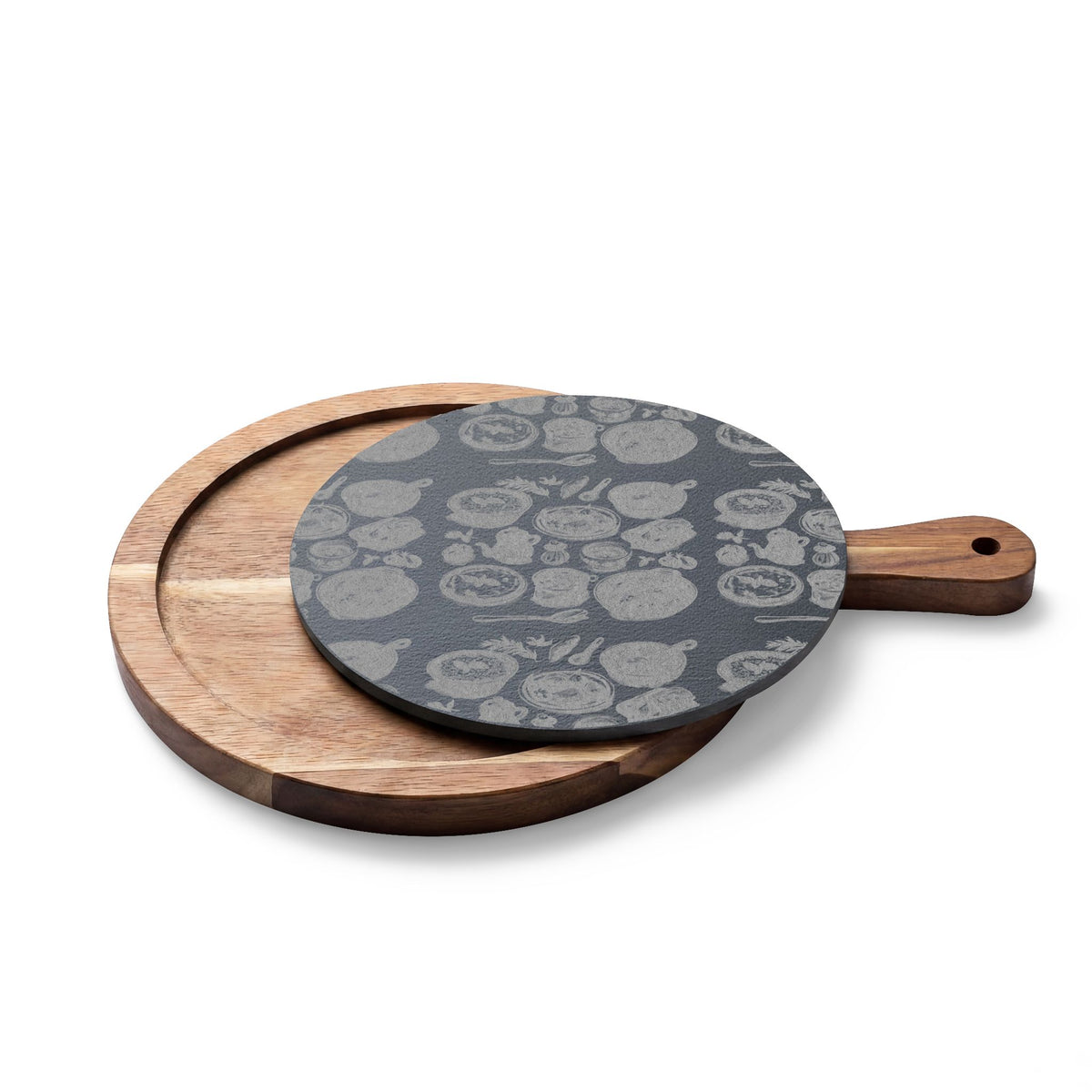 Engraved Bamboo Charcuterie Board with Cheese Knives — Floral Slate Inlay