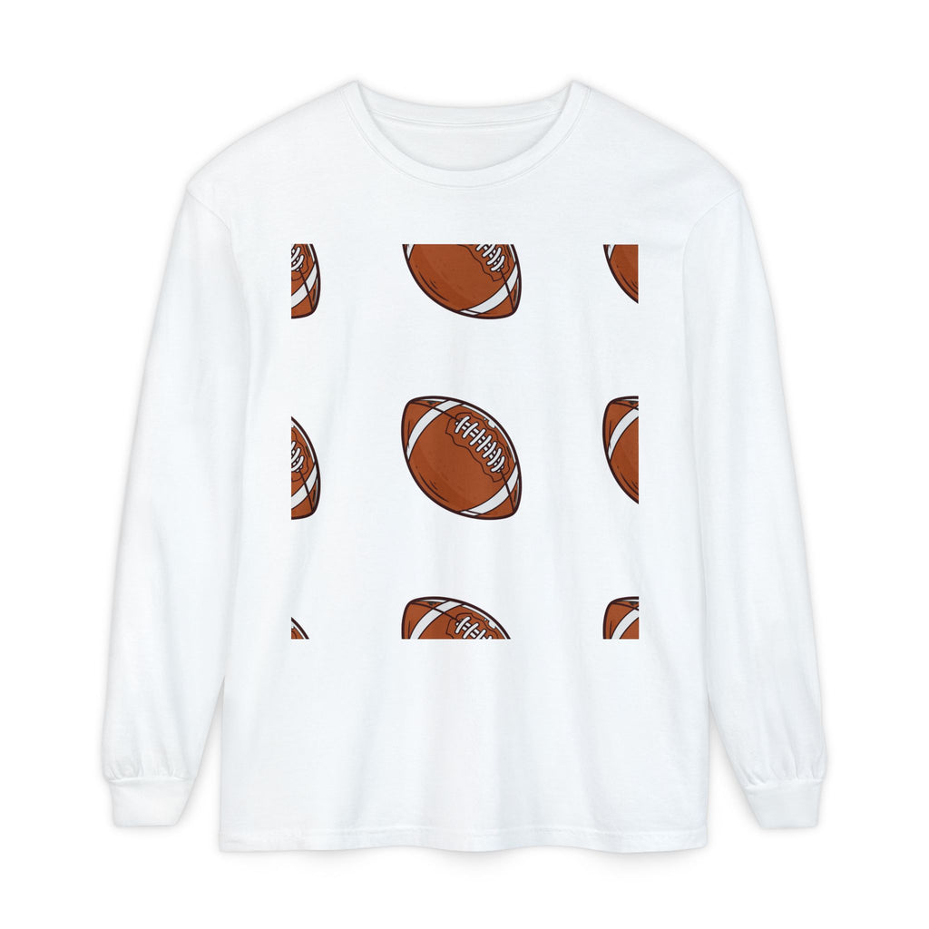 Football Pattern Long Sleeve Tee — Retro Brown Football Print