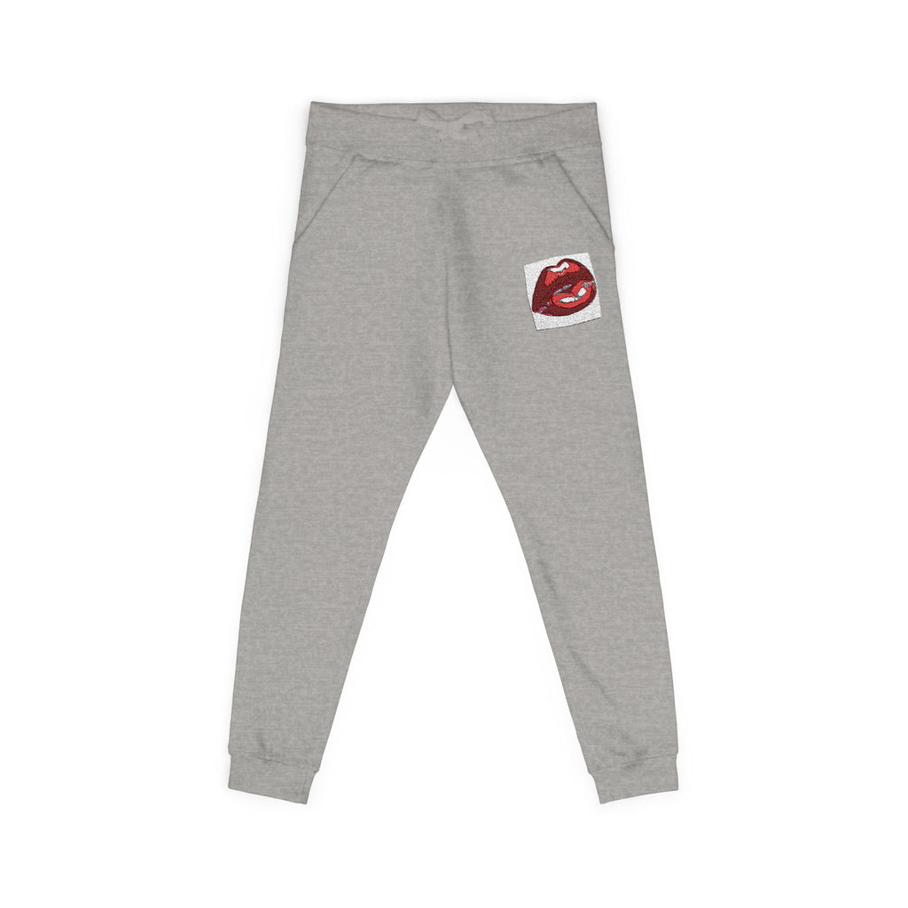 Embroidered Dripping Lip Sweatpants — White Fleece Joggers