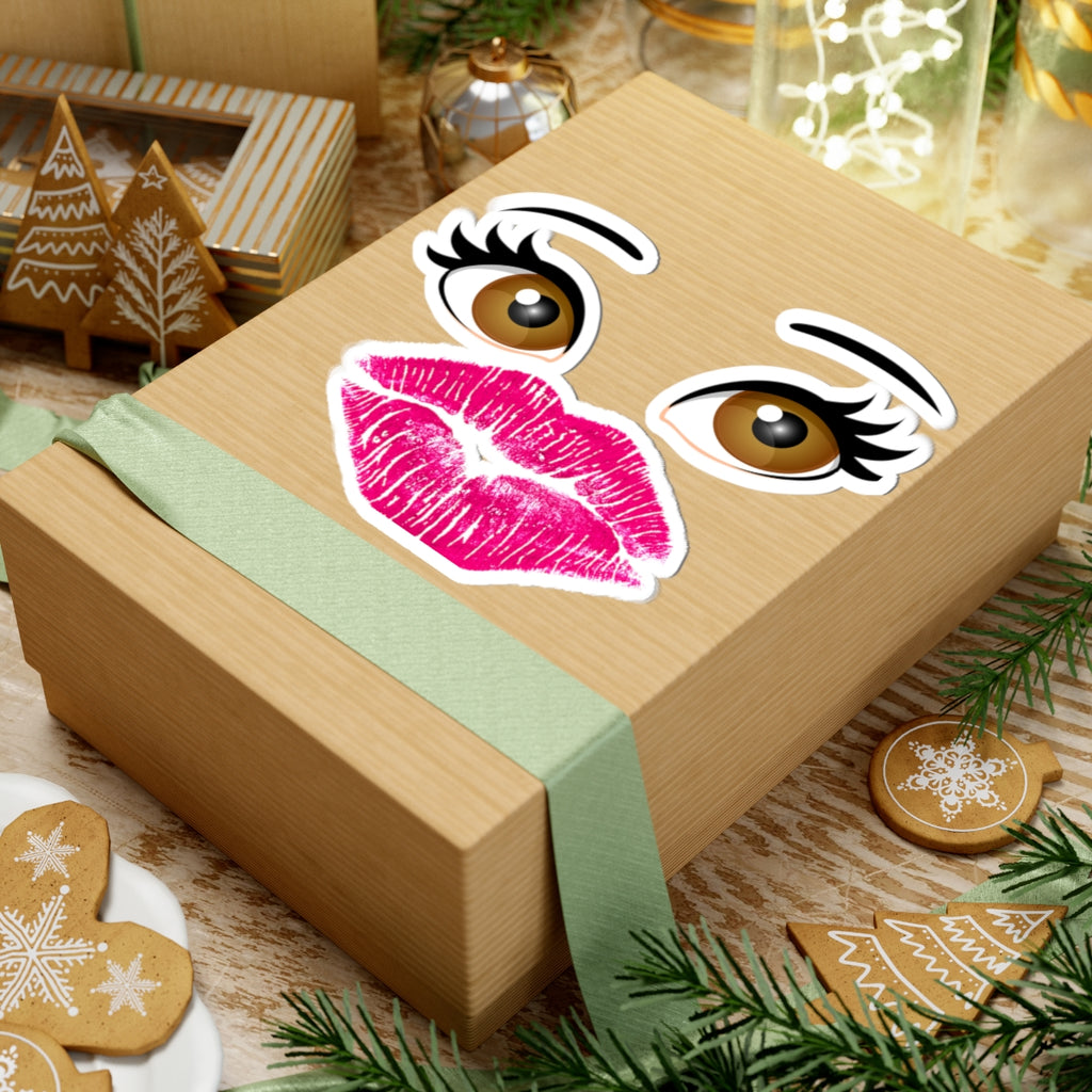 Kiss Mark & Eyes Kiss-Cut Sticker — Cute Lip Print Laptop Decal