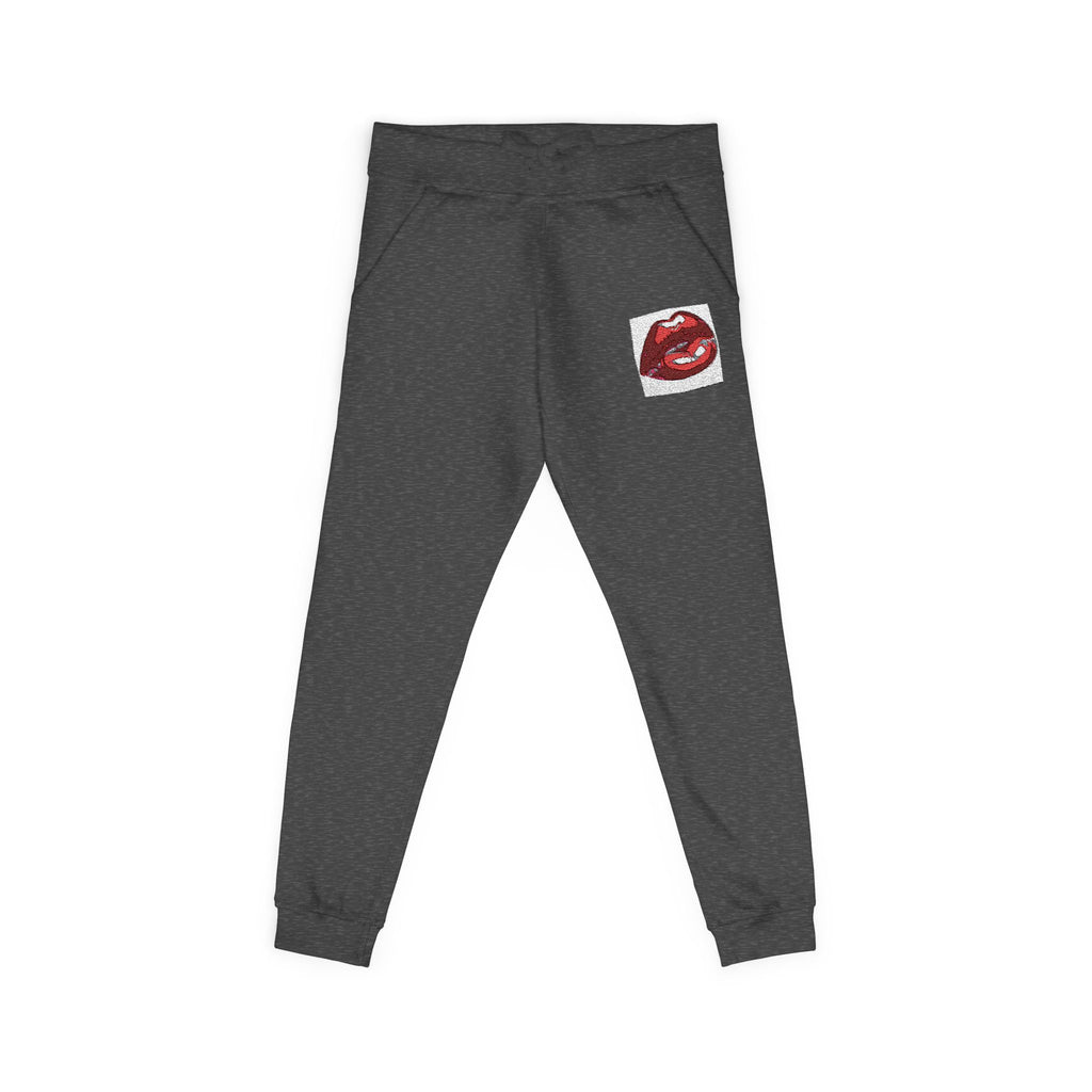 Embroidered Dripping Lip Sweatpants — White Fleece Joggers