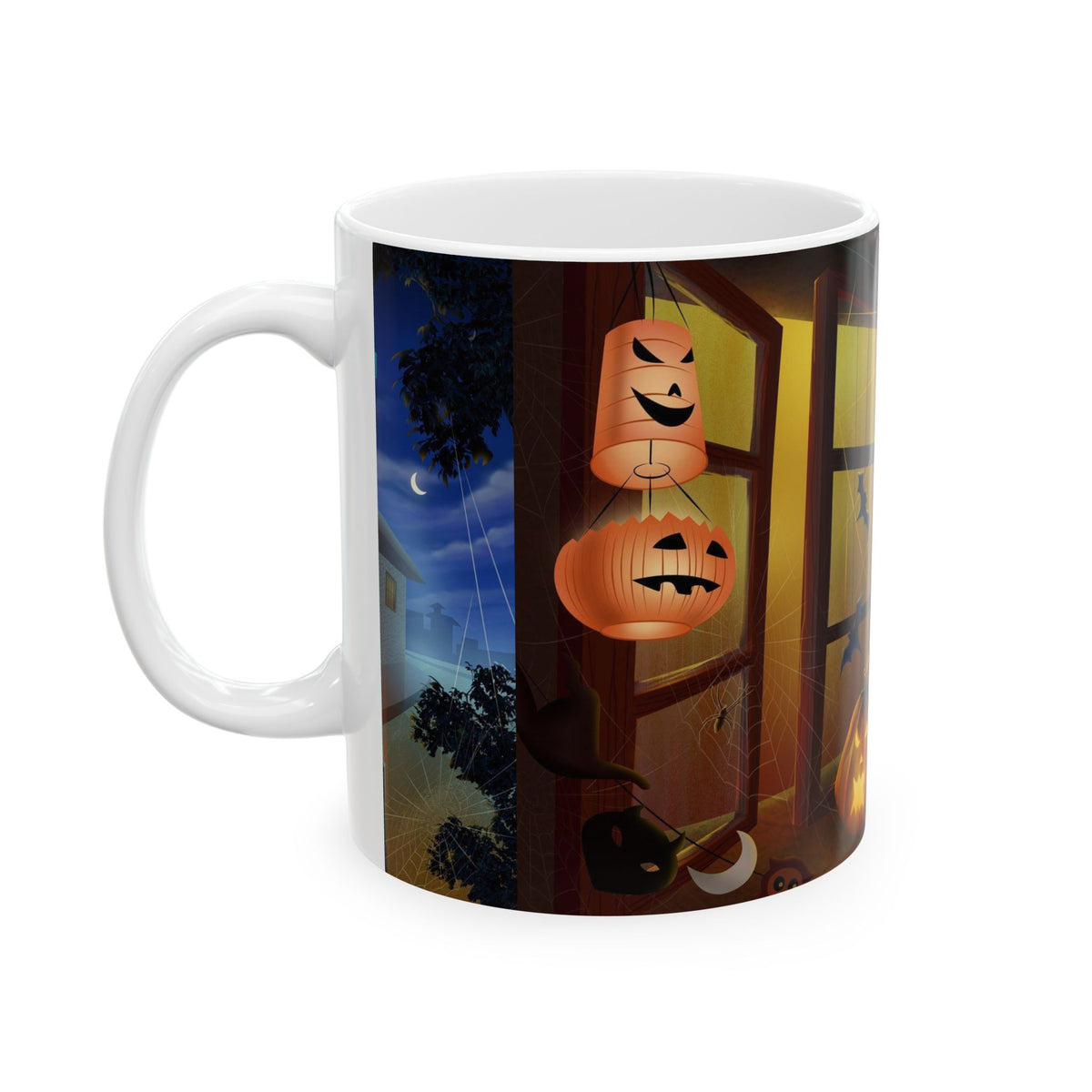 Halloween Ceramic Mug – Spooky Night Pumpkin & Ghost Coffee Cup (11oz/15oz)