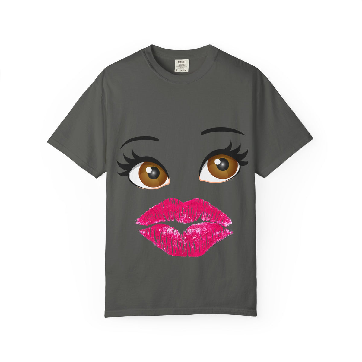 Kiss Face T-Shirt — Playful Lip Print Tee with Flirty Eyes