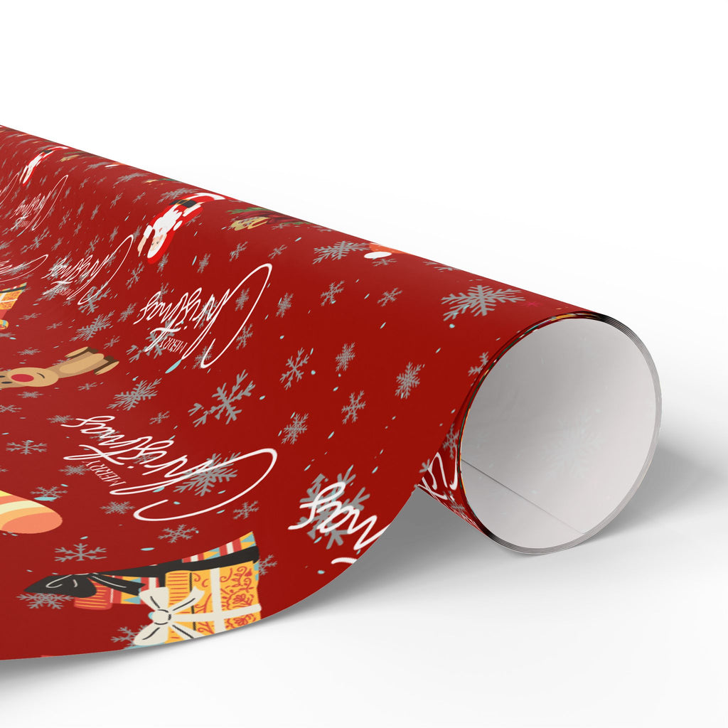 Christmas Pattern Wrapping Paper – Red Snowman, Reindeer & Tree Holiday Gift Wrap