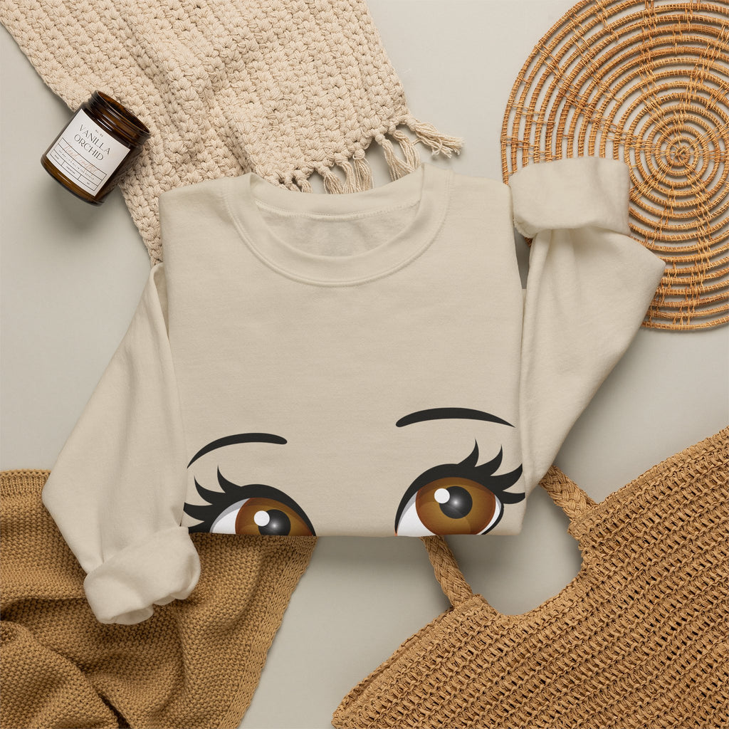 Kiss Face Crewneck Sweatshirt – Cute Big Eyes & Pink Lip Print