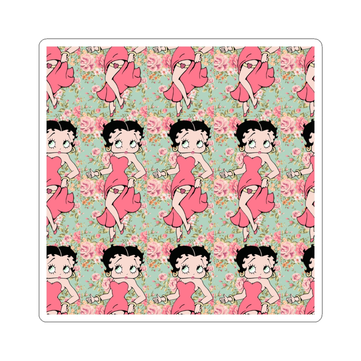 Betty Boop Floral Pattern Kiss-Cut Sticker — Retro Pin-Up Laptop Decal