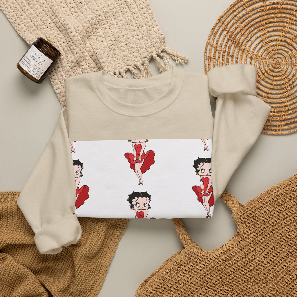 Crewneck Sweatshirt — Retro Betty Boop Patterned Graphic