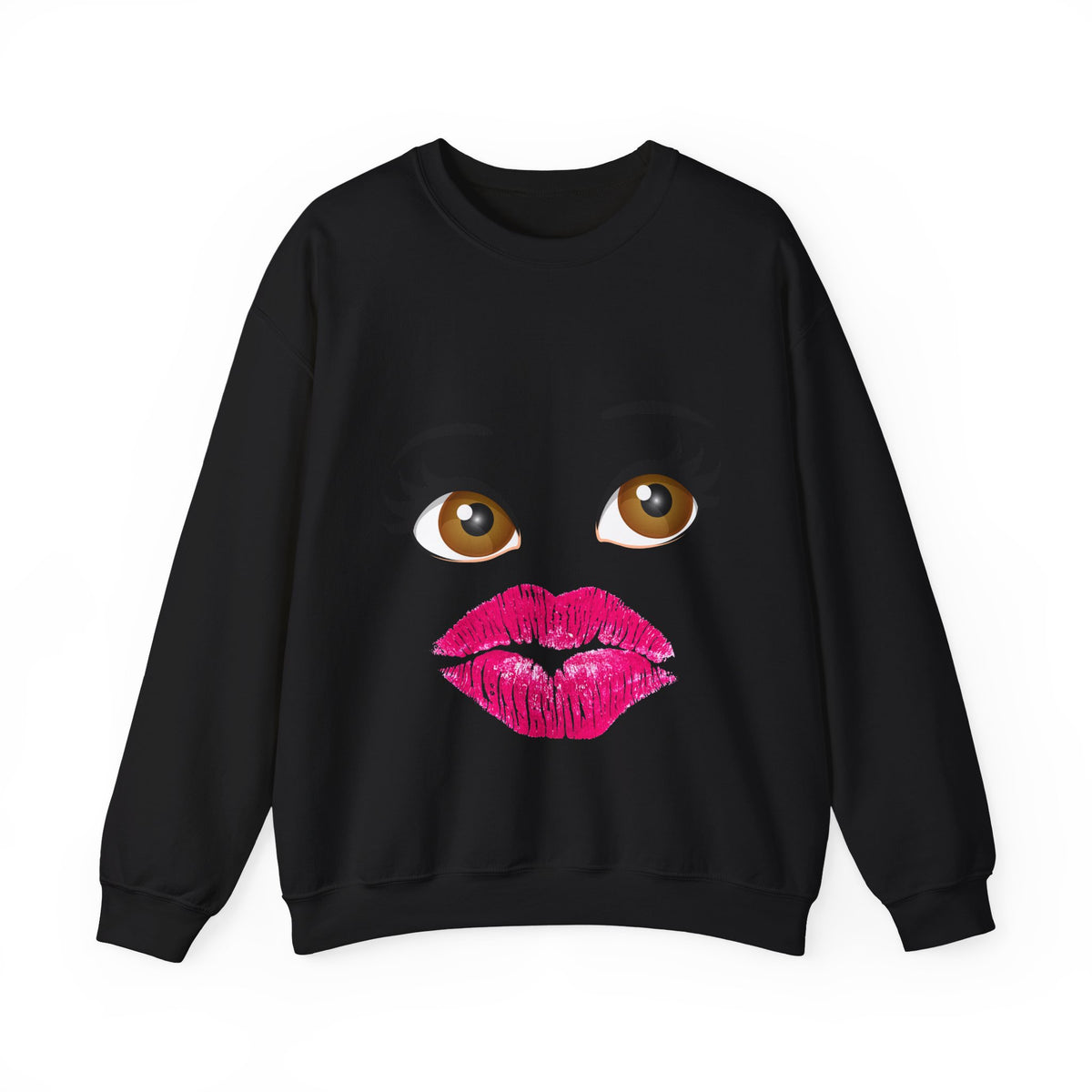 Kiss Face Crewneck Sweatshirt – Cute Big Eyes & Pink Lip Print