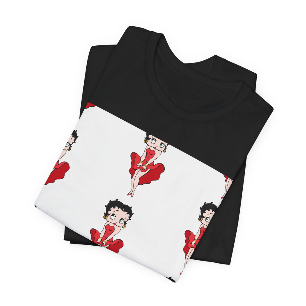 Betty Boop Red Dress Pattern Tee — Retro Pinup Cartoon Graphic T-Shirt
