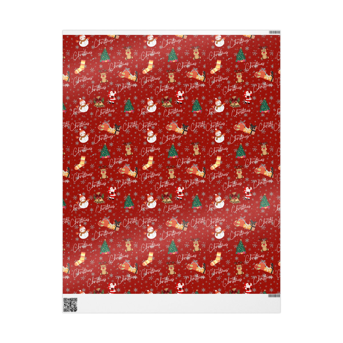 Christmas Pattern Wrapping Paper – Red Snowman, Reindeer & Tree Holiday Gift Wrap