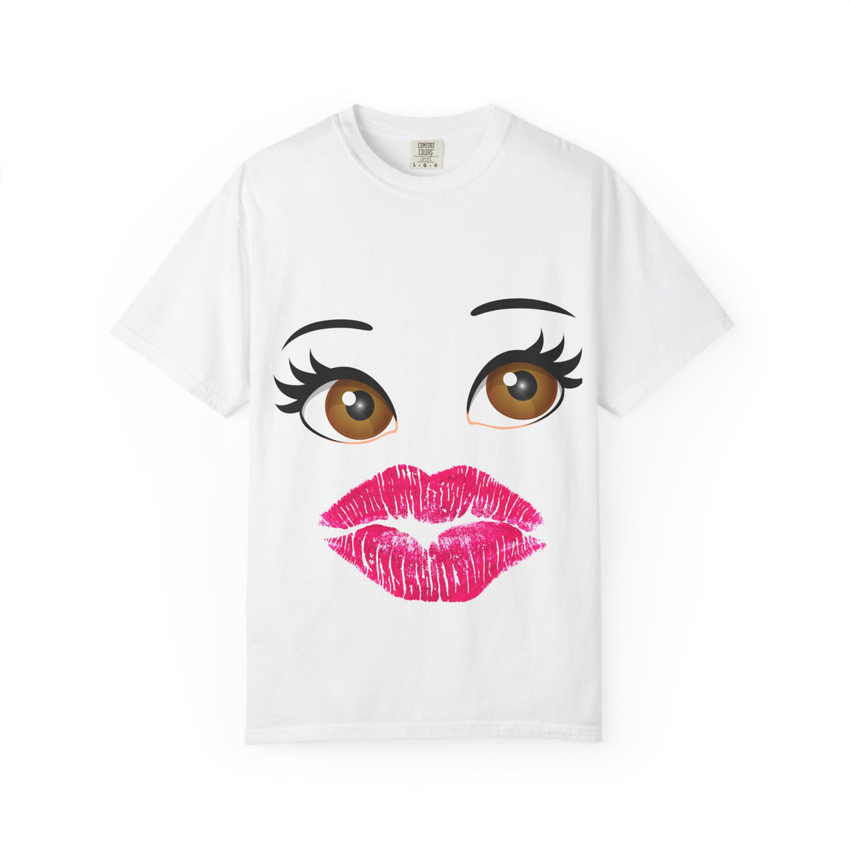 Kiss Face T-Shirt — Playful Lip Print Tee with Flirty Eyes