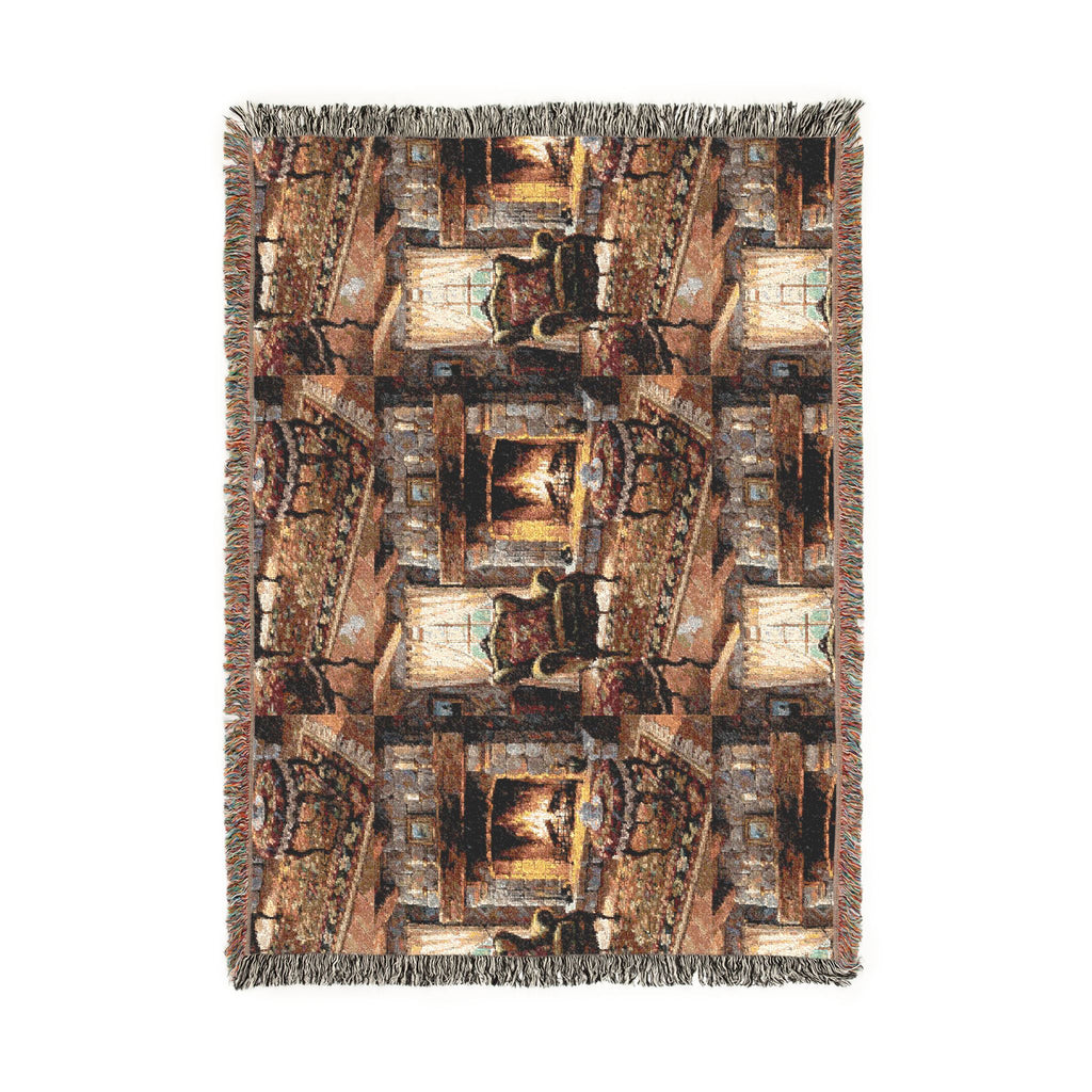 Monogram Woven Throw Blanket — Abstract Vintage Pattern, Personalized Initial "A"