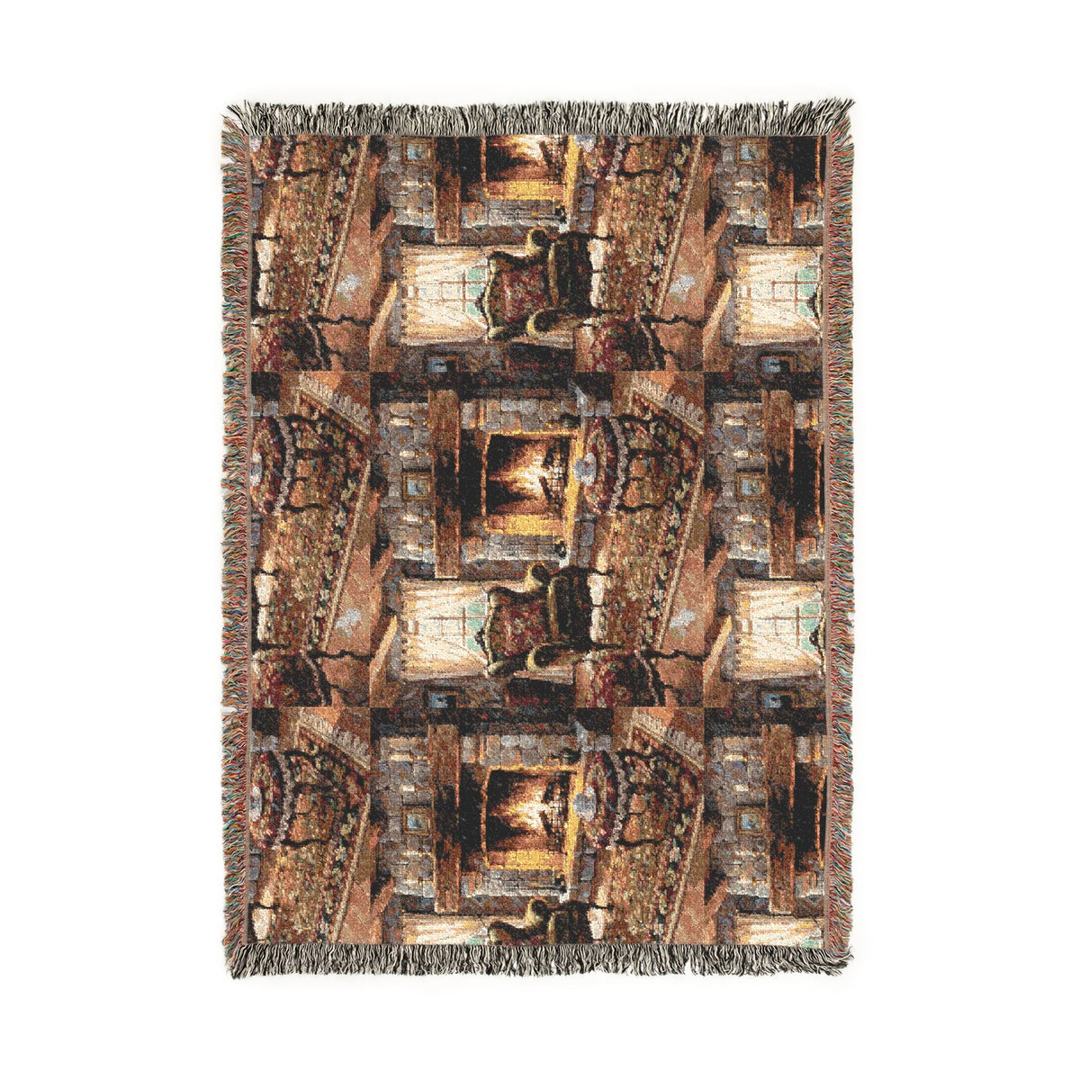 Monogram Woven Throw Blanket — Abstract Vintage Pattern, Personalized Initial "A"