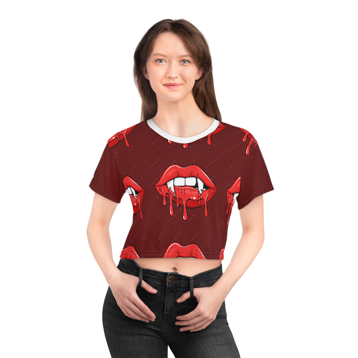 Vampire Drip Crop Tee — Bloody Lips Graphic Crop Top