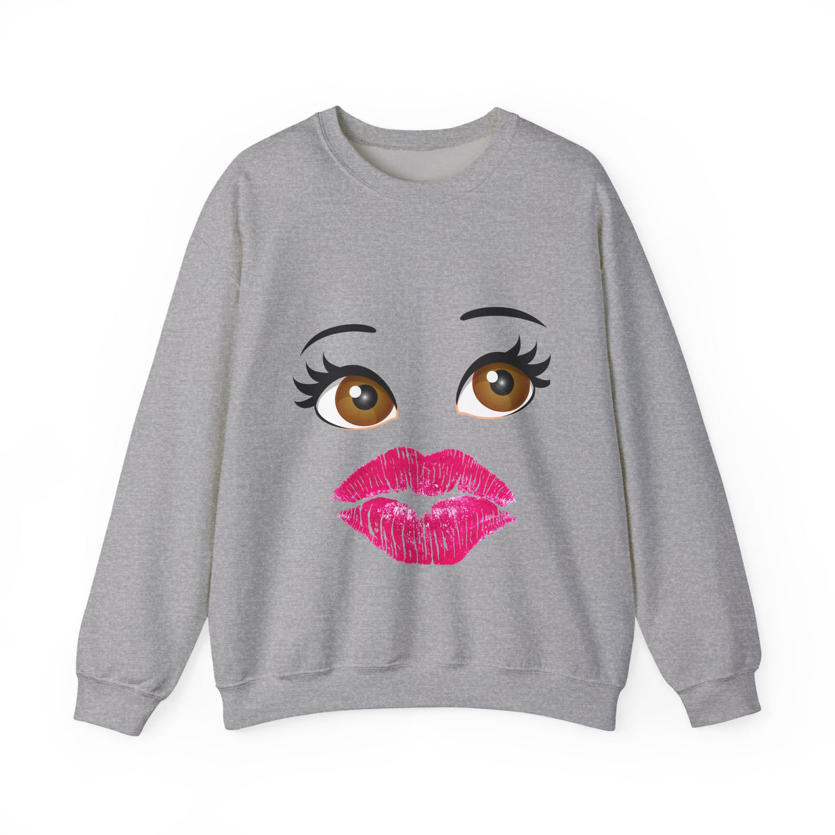 Kiss Face Crewneck Sweatshirt – Cute Big Eyes & Pink Lip Print