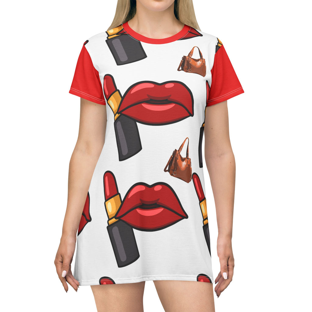 Red Lips and Lipstick T-Shirt Dress